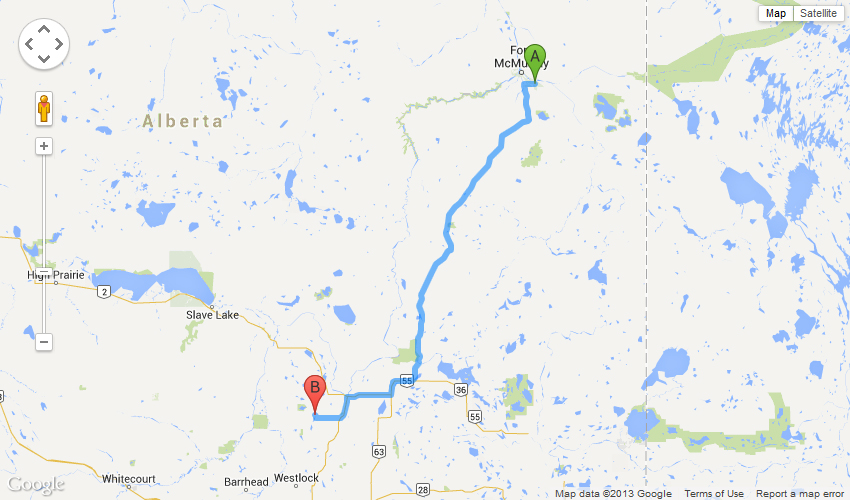 Driving Directions from Fort McMurray